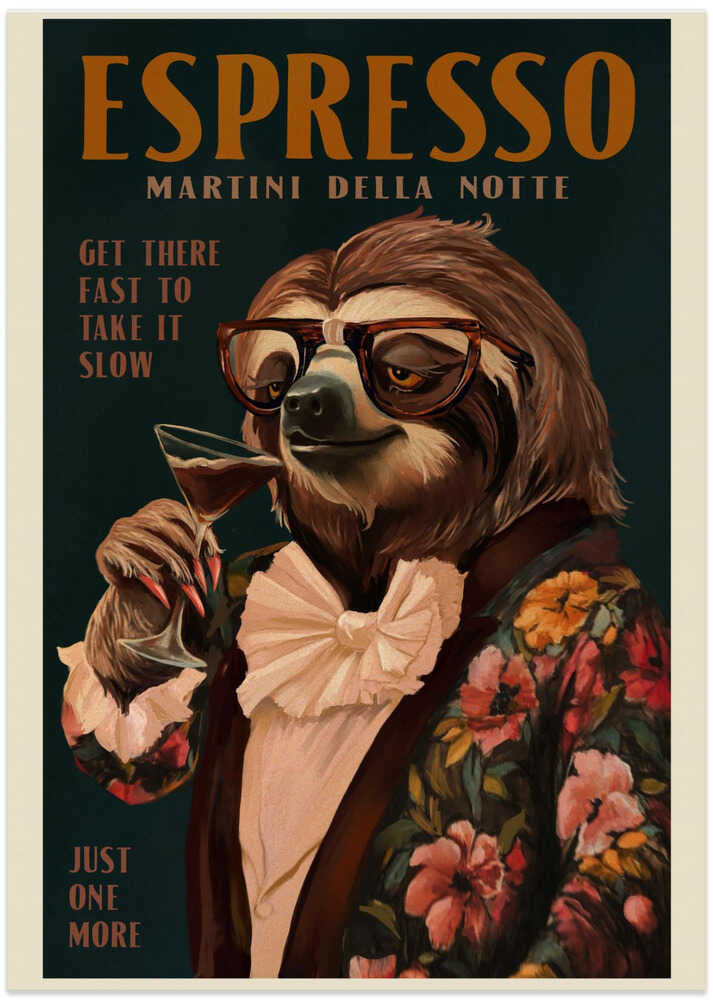 Art Deco Espresso Martini Drinking Sloth