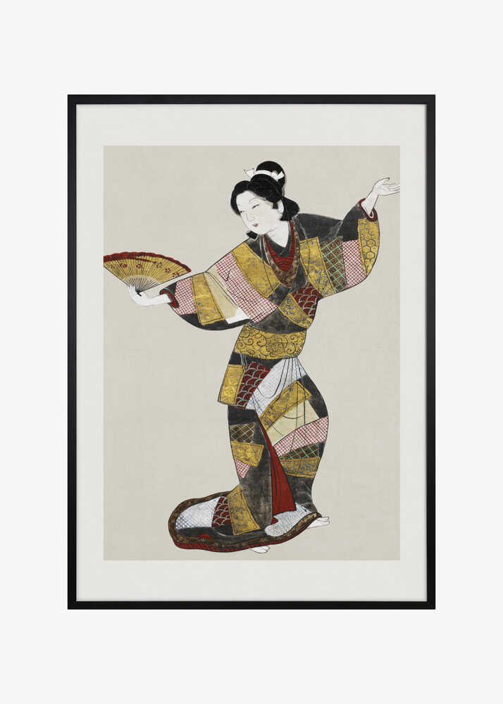 Japanese Female Dancer (17th Century) Vintage Painting Boarder