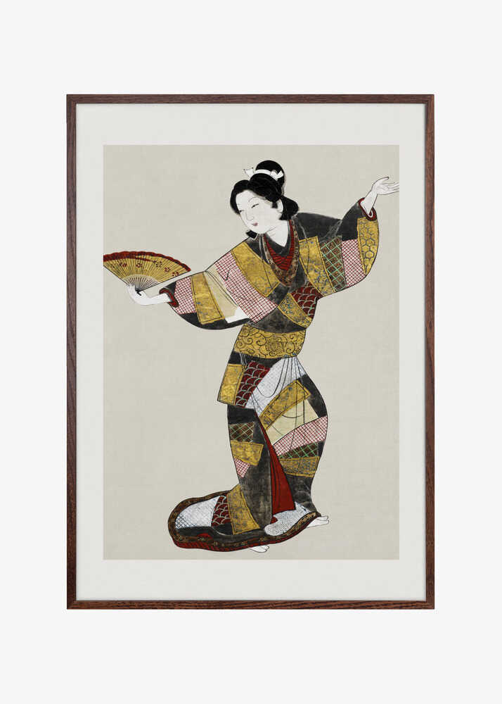 Japanese Female Dancer (17th Century) Vintage Painting Boarder