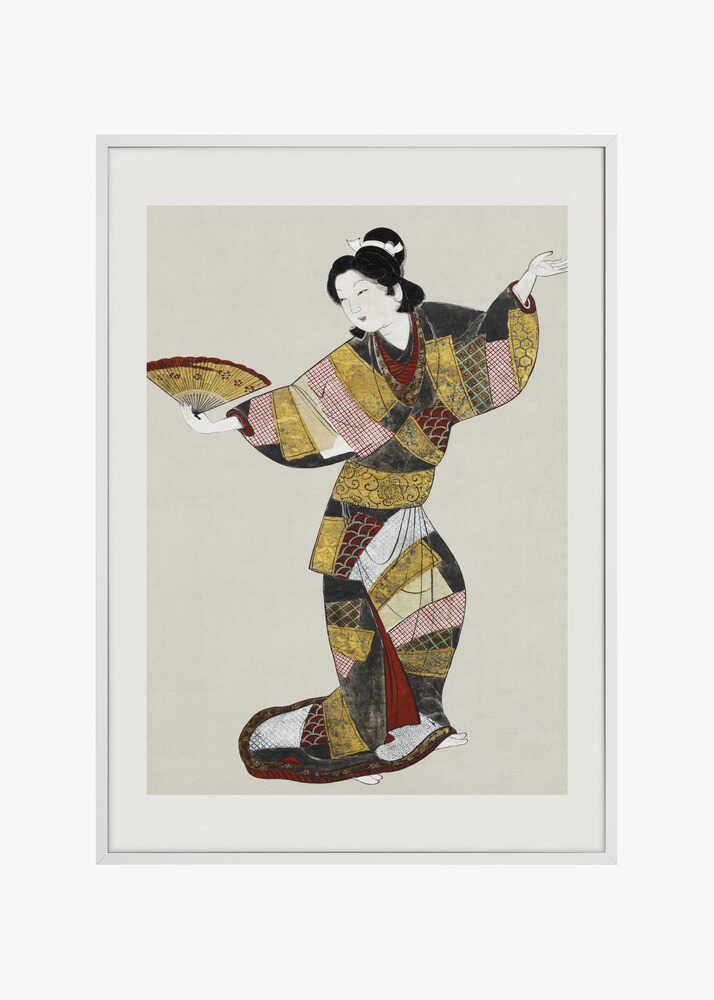 Japanese Female Dancer (17th Century) Vintage Painting Boarder