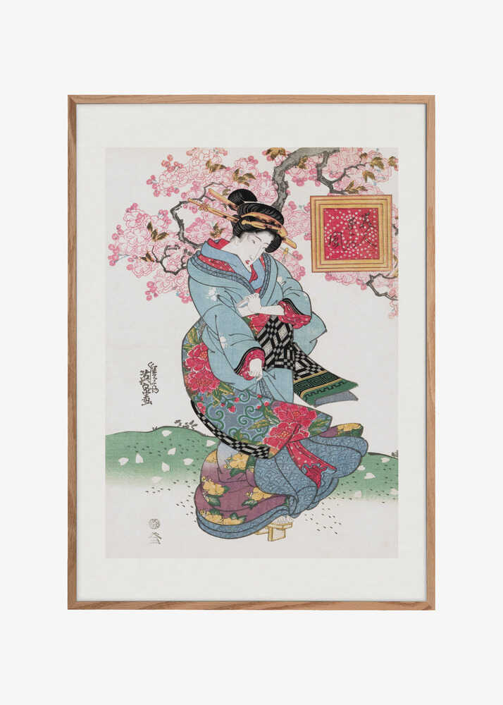 Japanese Woman (1828) Vintage Woodblock Print With Boarder