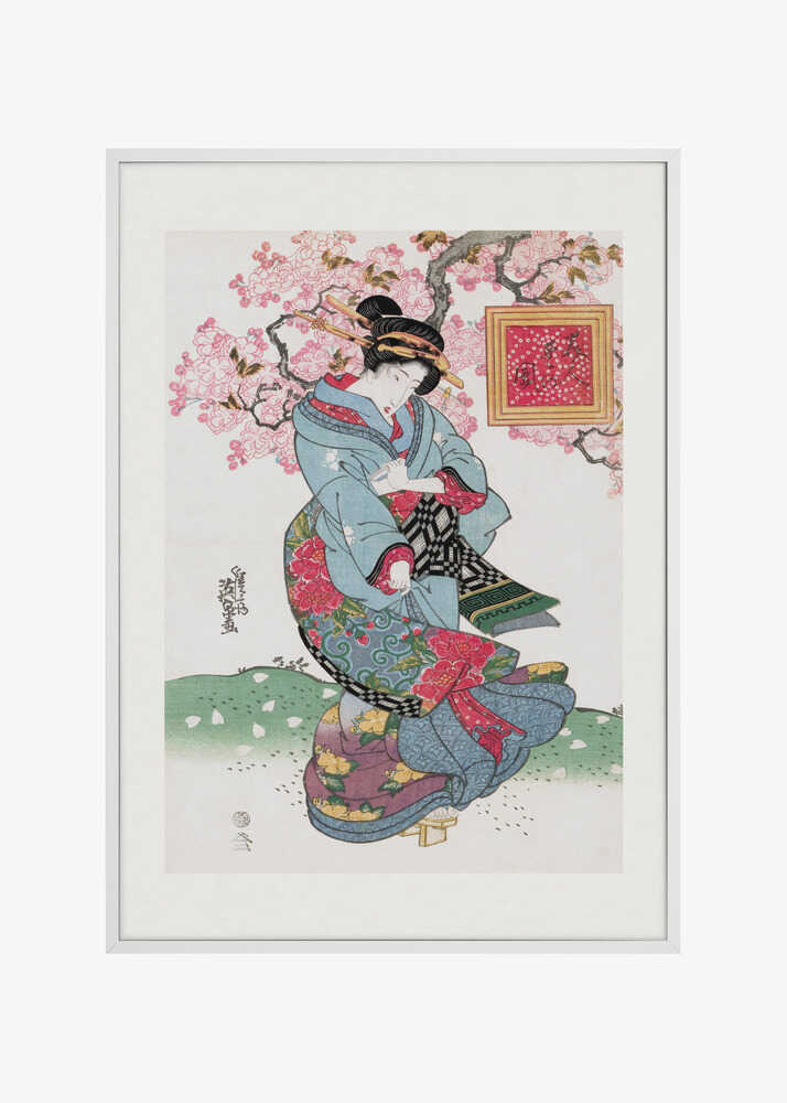Japanese Woman (1828) Vintage Woodblock Print With Boarder