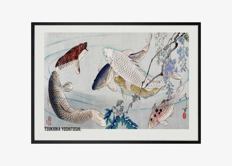 Six Carp Swimming Beneath Wisteria (1889)