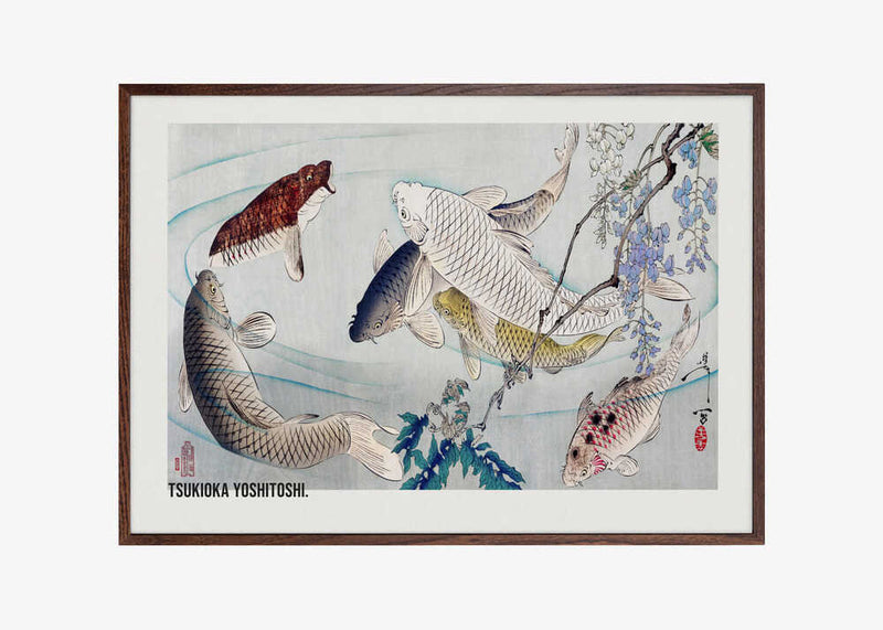 Six Carp Swimming Beneath Wisteria (1889)