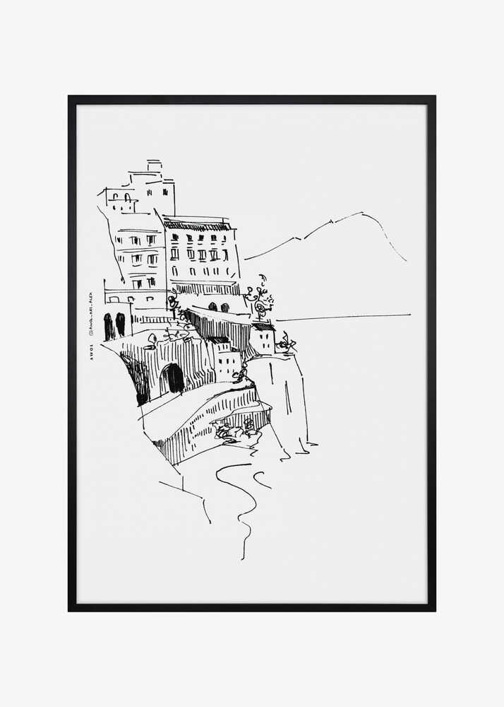 Italian Landscape Art, Amalfi Coast Small Towns By The Sea