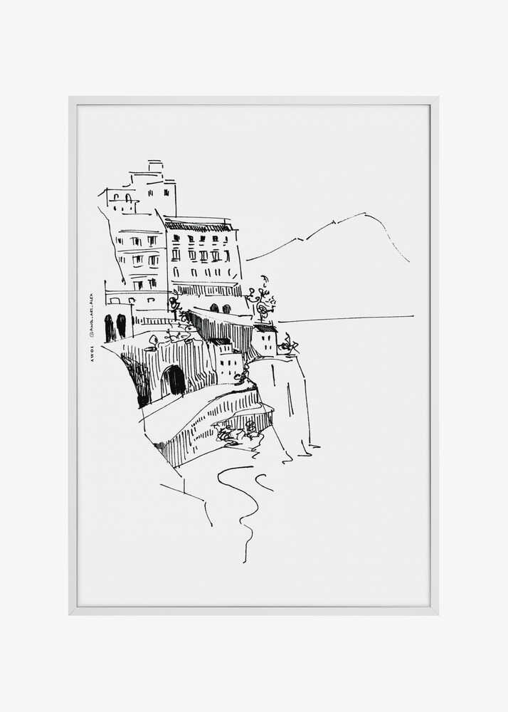 Italian Landscape Art, Amalfi Coast Small Towns By The Sea