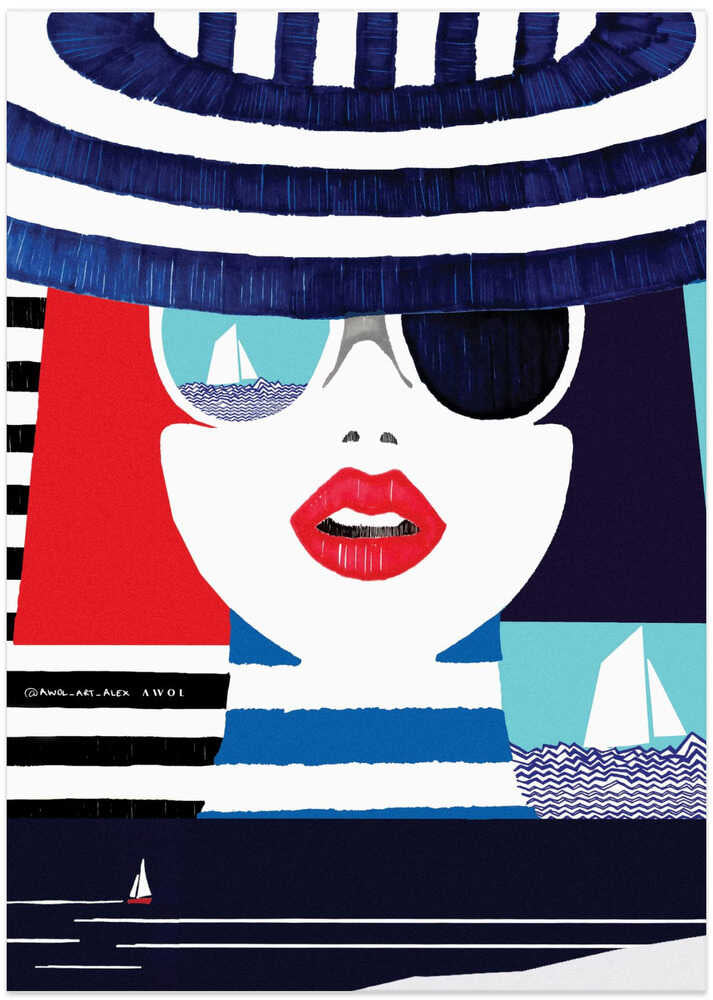 Riviera Style, Graphic Nautical Art Print Portrait