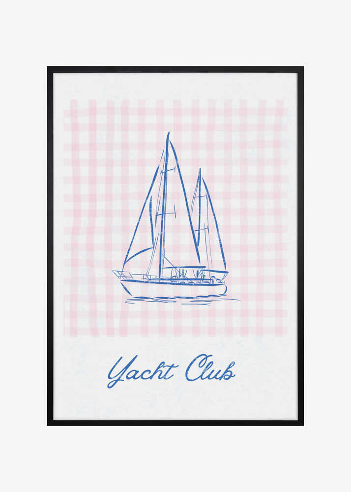 Minimalist Blue Line Drawing of a Yacht