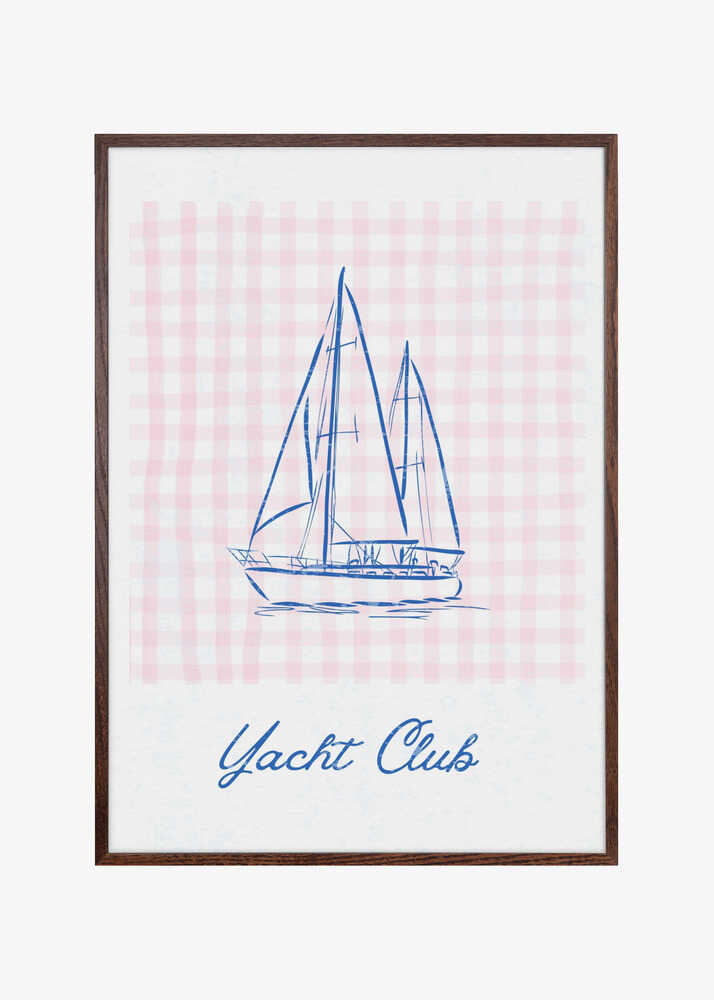 Minimalist Blue Line Drawing of a Yacht