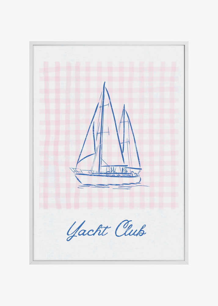 Minimalist Blue Line Drawing of a Yacht