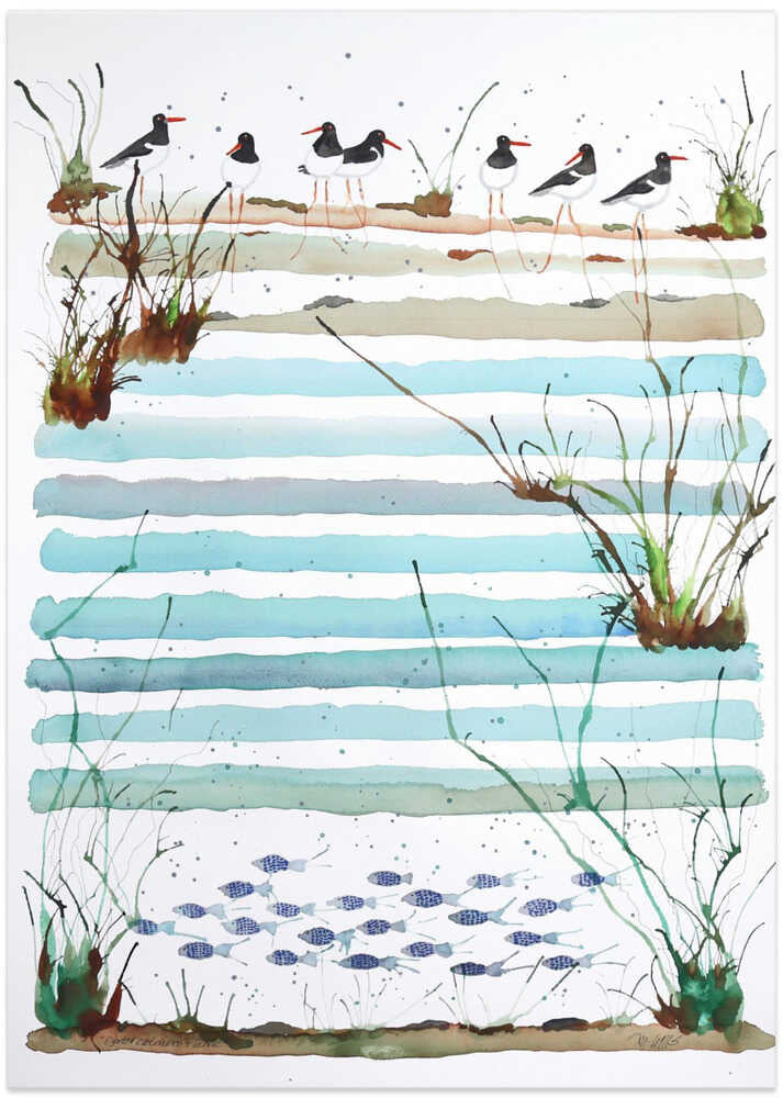 Serene Beach Scene with Shorebirds