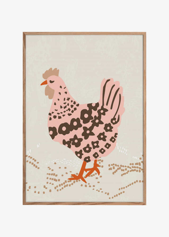 Pink hen on the grass