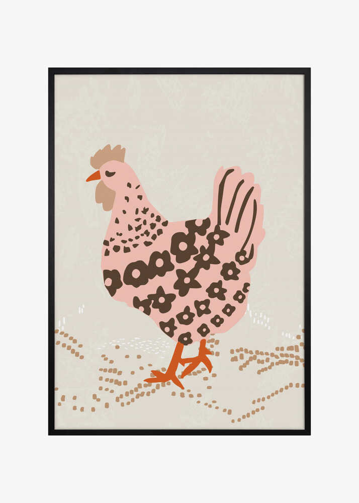 Pink hen on the grass