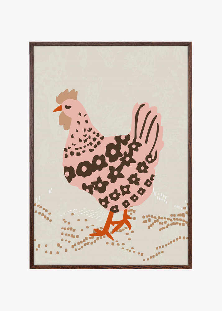 Pink hen on the grass