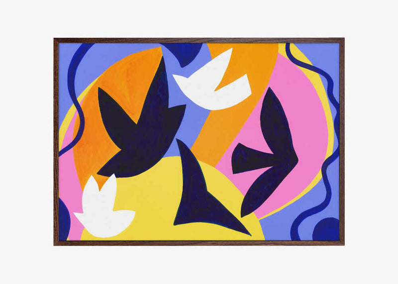 Abstract Blue and White Birds