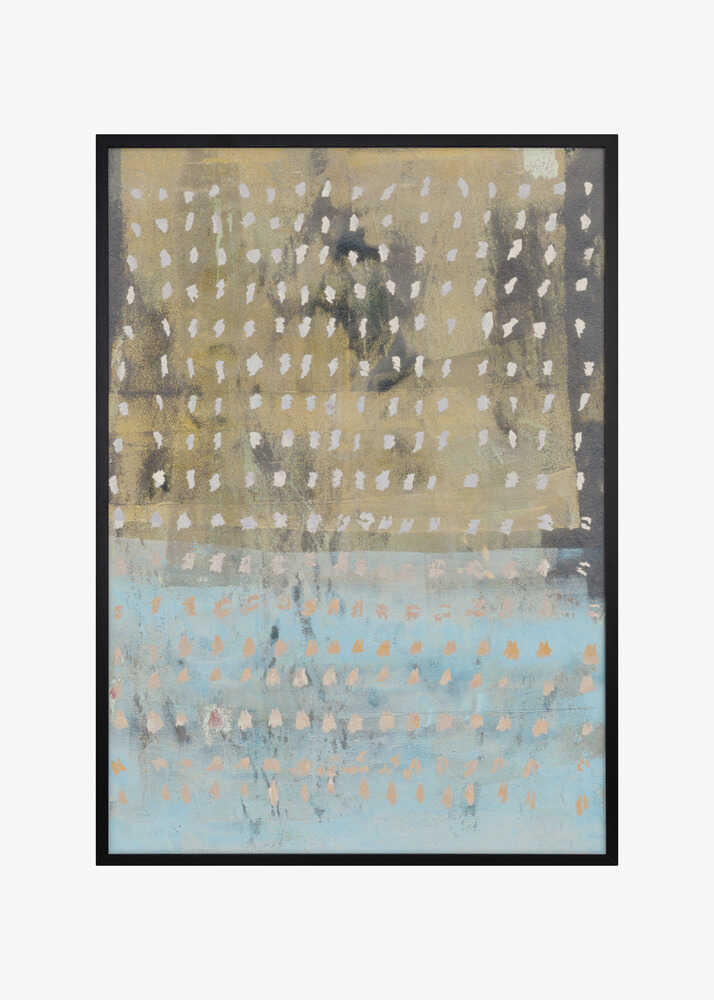 Contemporary Abstract In Yellow, Taupe, Light Blue