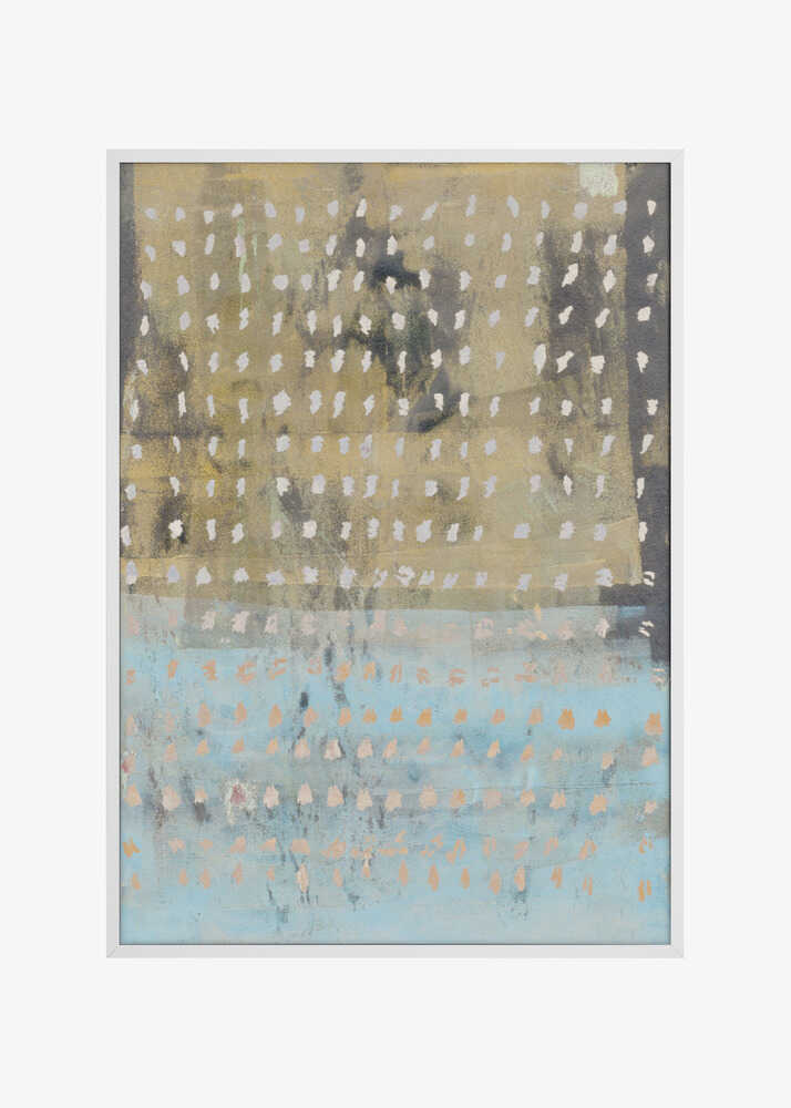 Contemporary Abstract In Yellow, Taupe, Light Blue