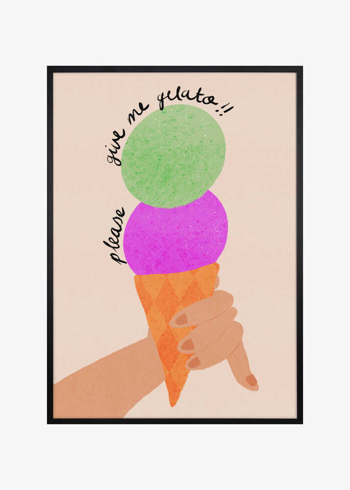 Please Give Me Gelato Ice Cream Typography Poster Blueberry and Mint
