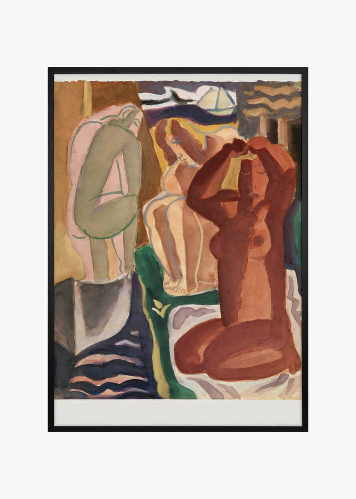 Two Bathing Women and a Bridge Figure  - Leo Gestel 60x80cm White Border