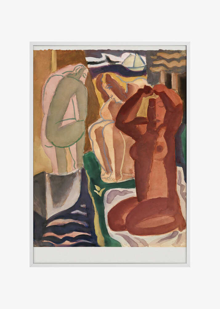 Two Bathing Women and a Bridge Figure  - Leo Gestel 60x80cm White Border
