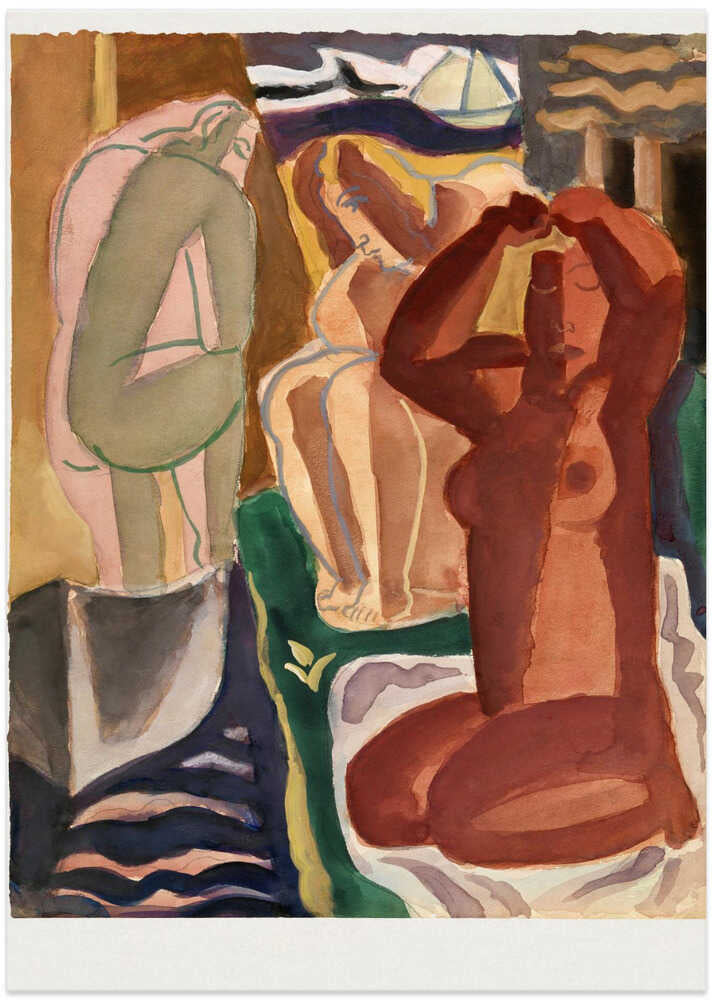 Two Bathing Women and a Bridge Figure  - Leo Gestel 60x80cm White Border