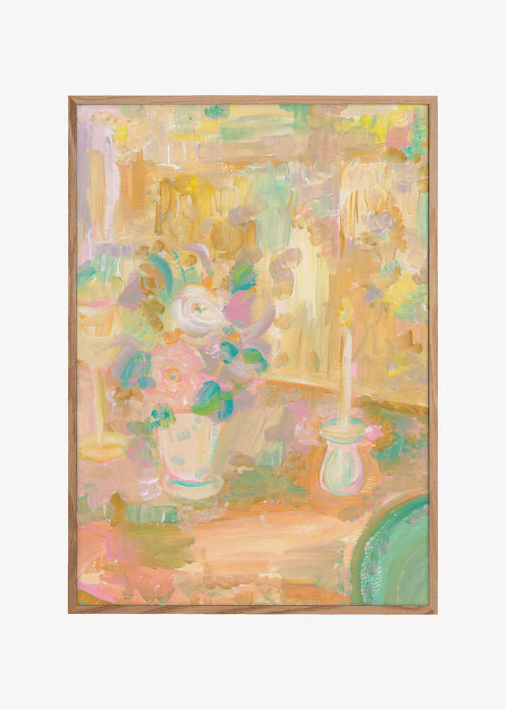 Impressionist Painting of Flowers and Candle