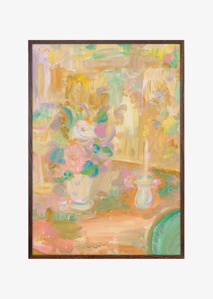 Impressionist Painting of Flowers and Candle