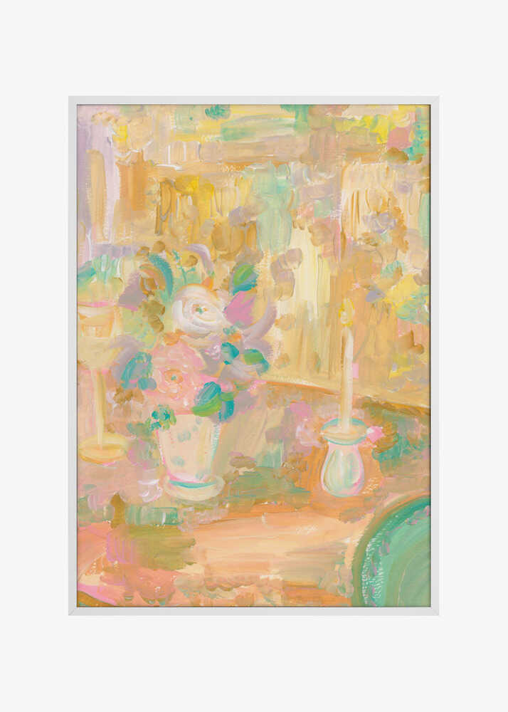 Impressionist Painting of Flowers and Candle