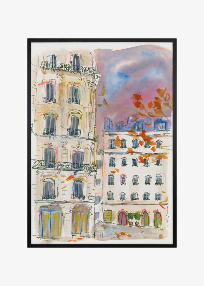 Paris street corner with purple sky