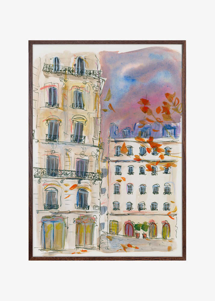 Paris street corner with purple sky