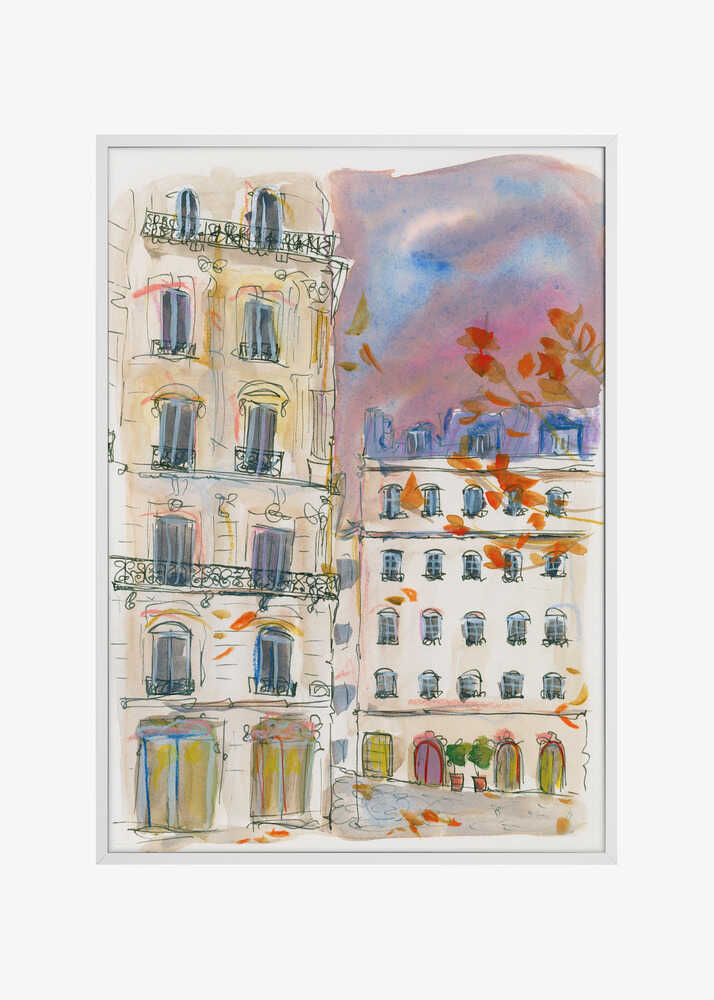 Paris street corner with purple sky