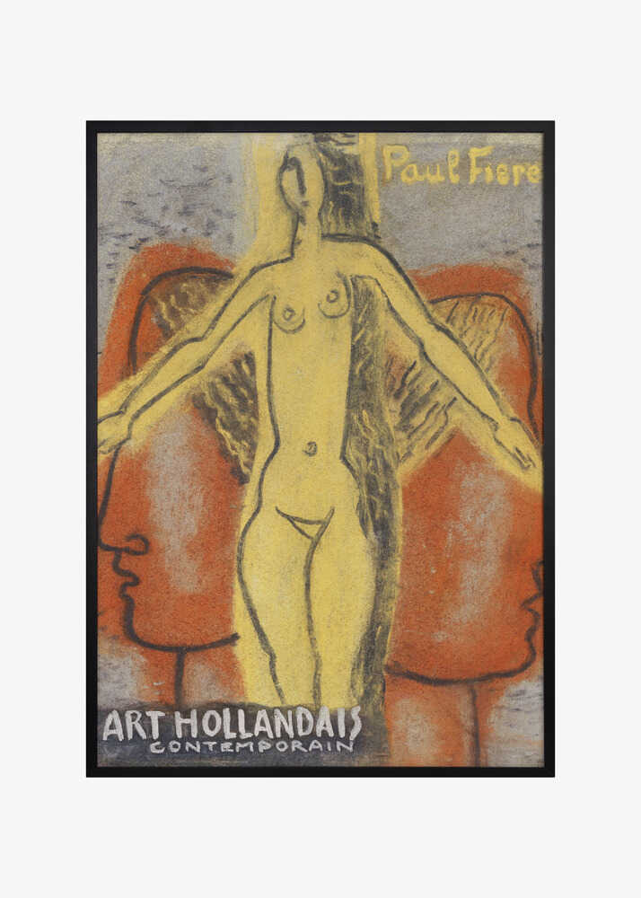 Naakte Vrouw Tussen Twee Van Elkaar Weg Kijkende Mannen Hoofden (1933) By Leo Gestel.