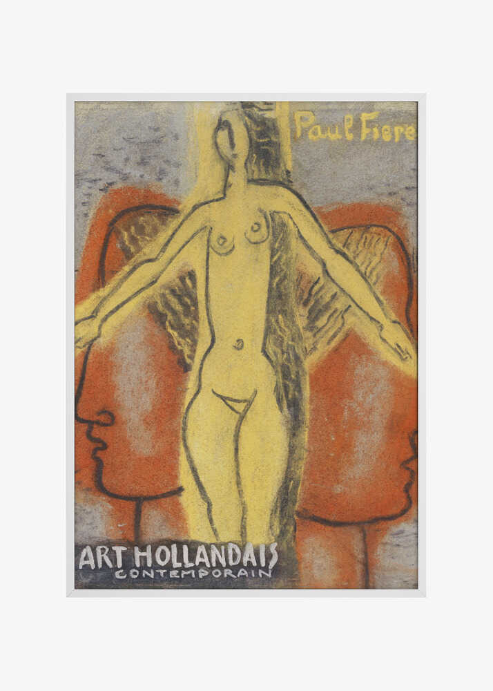 Naakte Vrouw Tussen Twee Van Elkaar Weg Kijkende Mannen Hoofden (1933) By Leo Gestel.