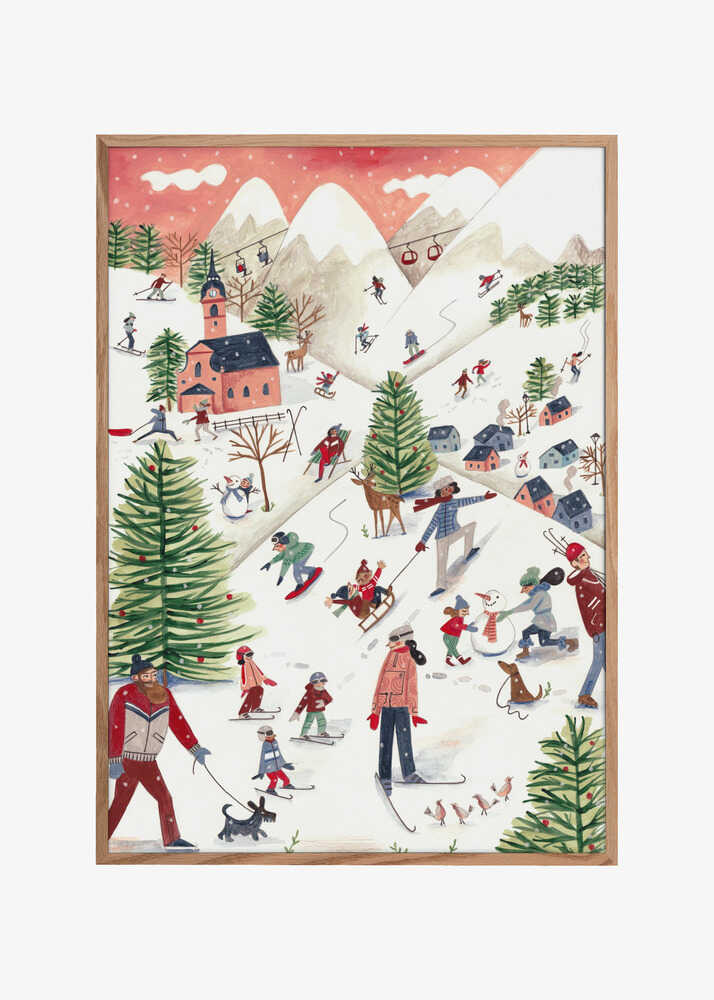 Mountain landscape with houses in the snow Christmas