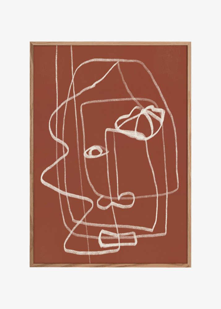 Line Art Abstract Portrait Terracotta 03