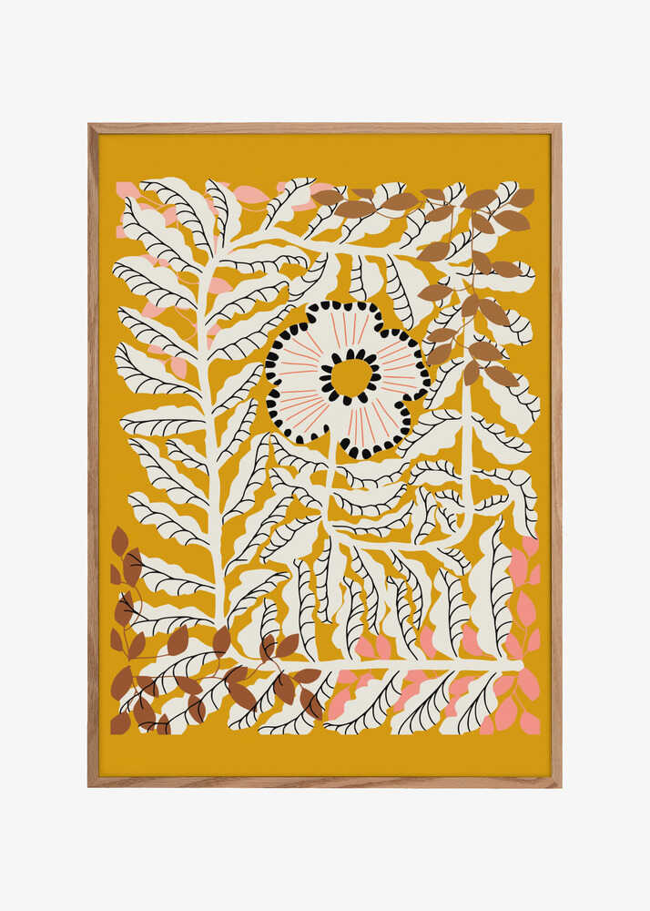 Fern leaves and flower mustard