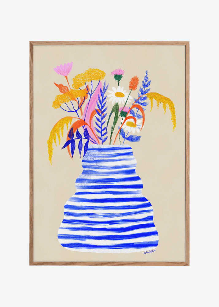 Happy Floral Vase with Stripes