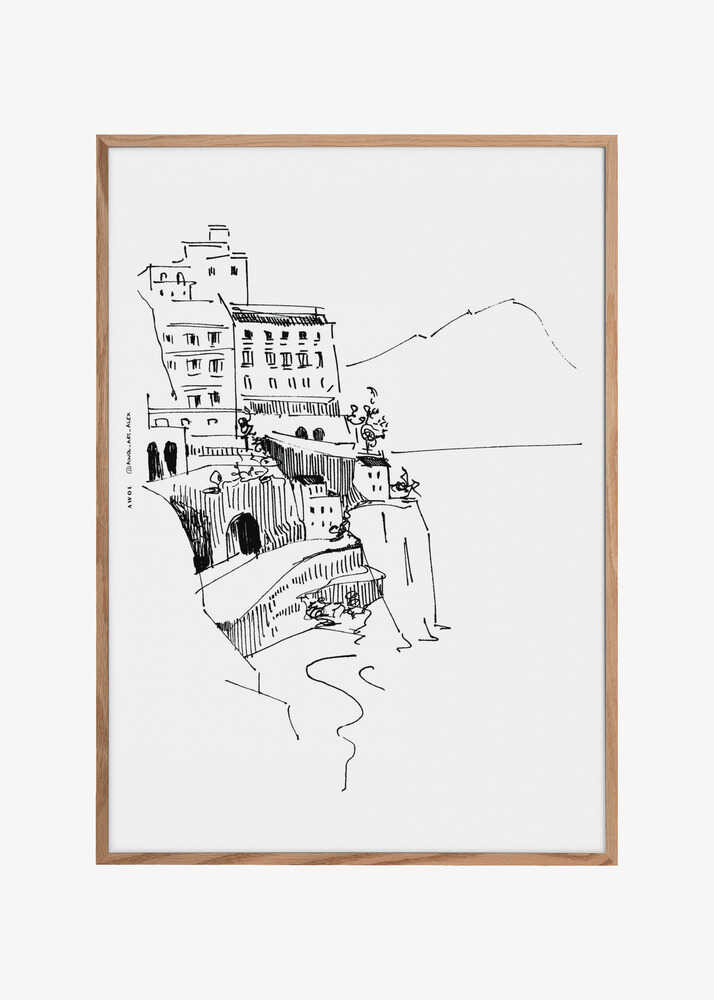 Italian Landscape Art, Amalfi Coast Small Towns By The Sea