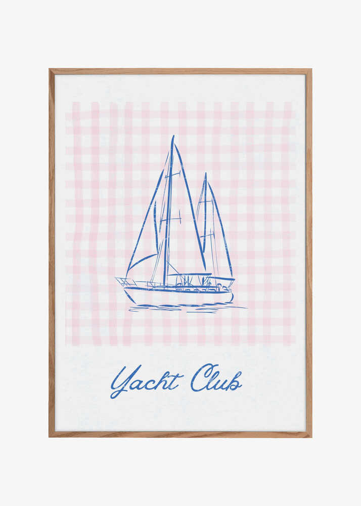 Minimalist Blue Line Drawing of a Yacht