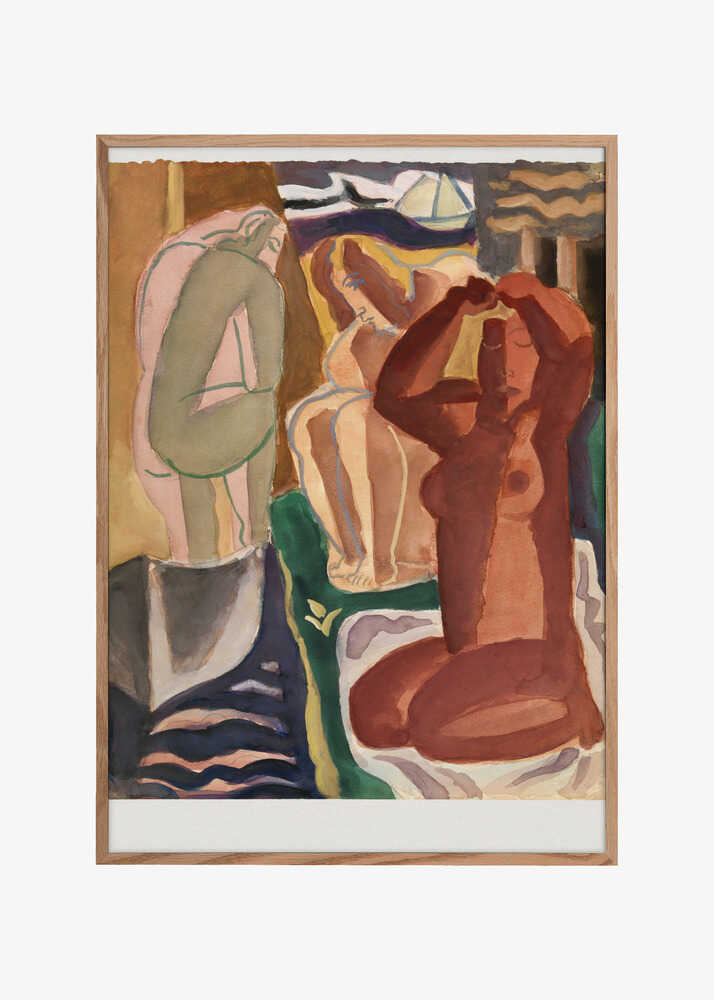 Two Bathing Women and a Bridge Figure  - Leo Gestel 60x80cm White Border