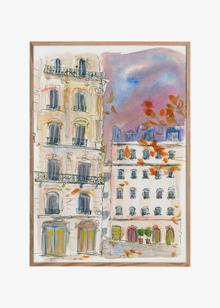 Paris street corner with purple sky
