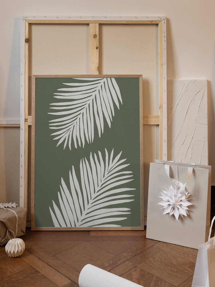 PALM LEAF 06 GREEN WHITE