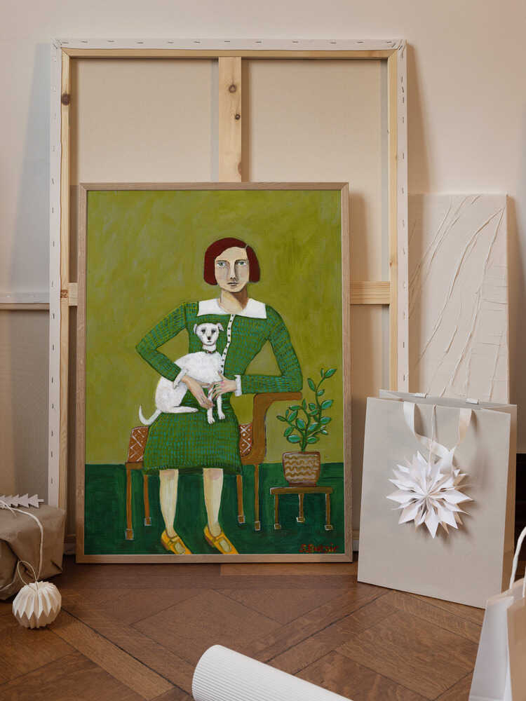 Vintage Lady with her white dog