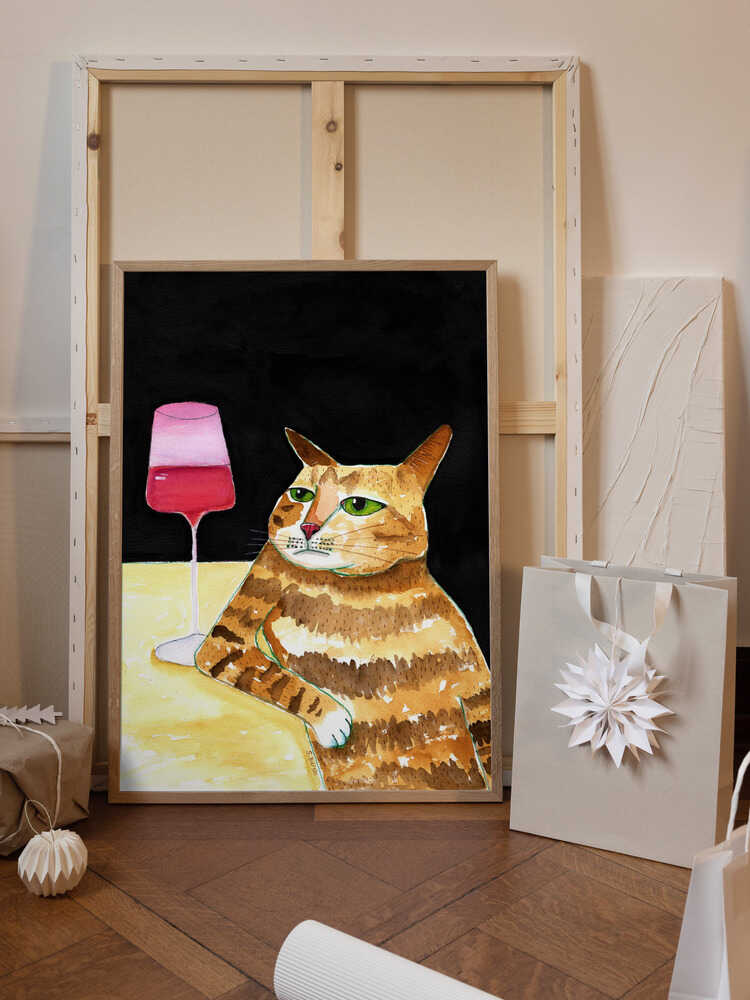 Cat Friday Night Drinks Wine Funny Cat Humour