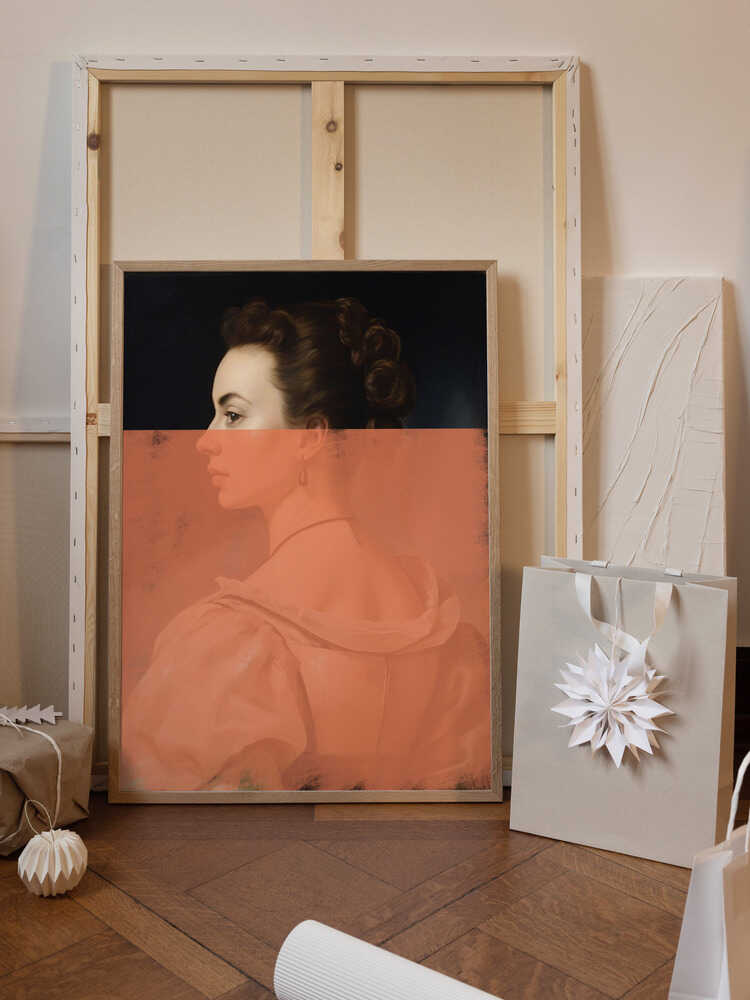 Altered Portrait of Woman Orange Modern Art