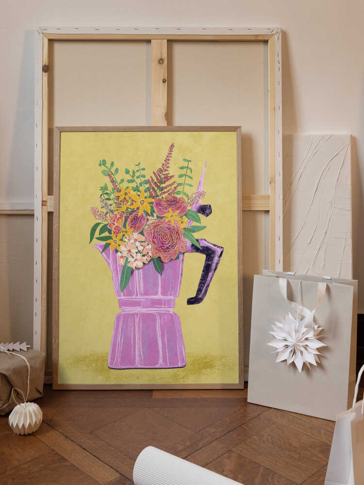 Espresso Maker with Flowers