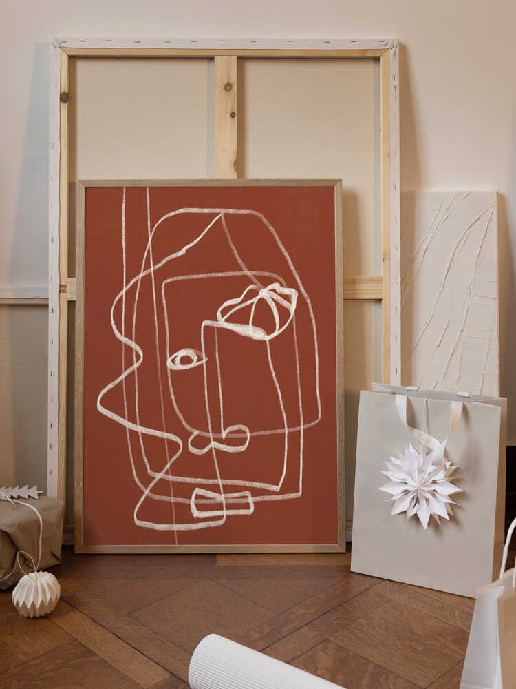 Line Art Abstract Portrait Terracotta 03