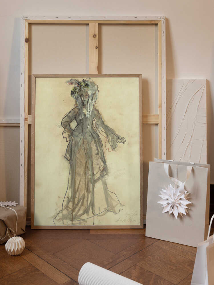 Sketched Woman in an Edwardian Era Dress