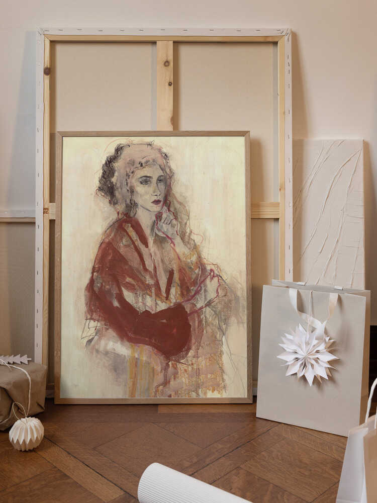 Contemplative Woman In Warm Red Tones