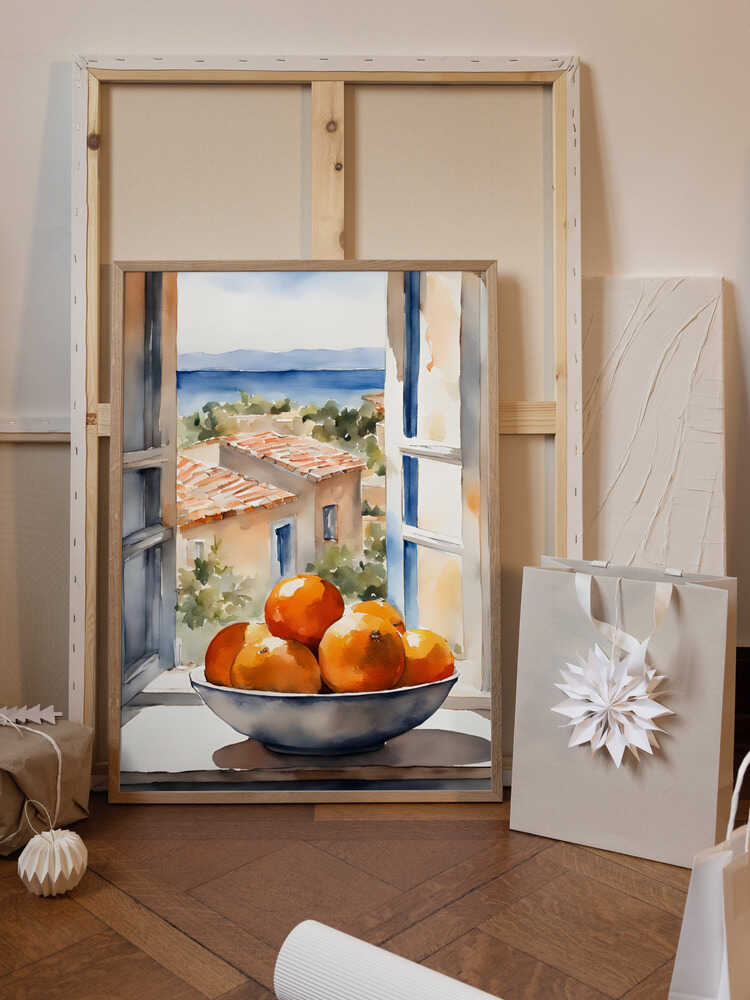 Orangenschale im Fenster